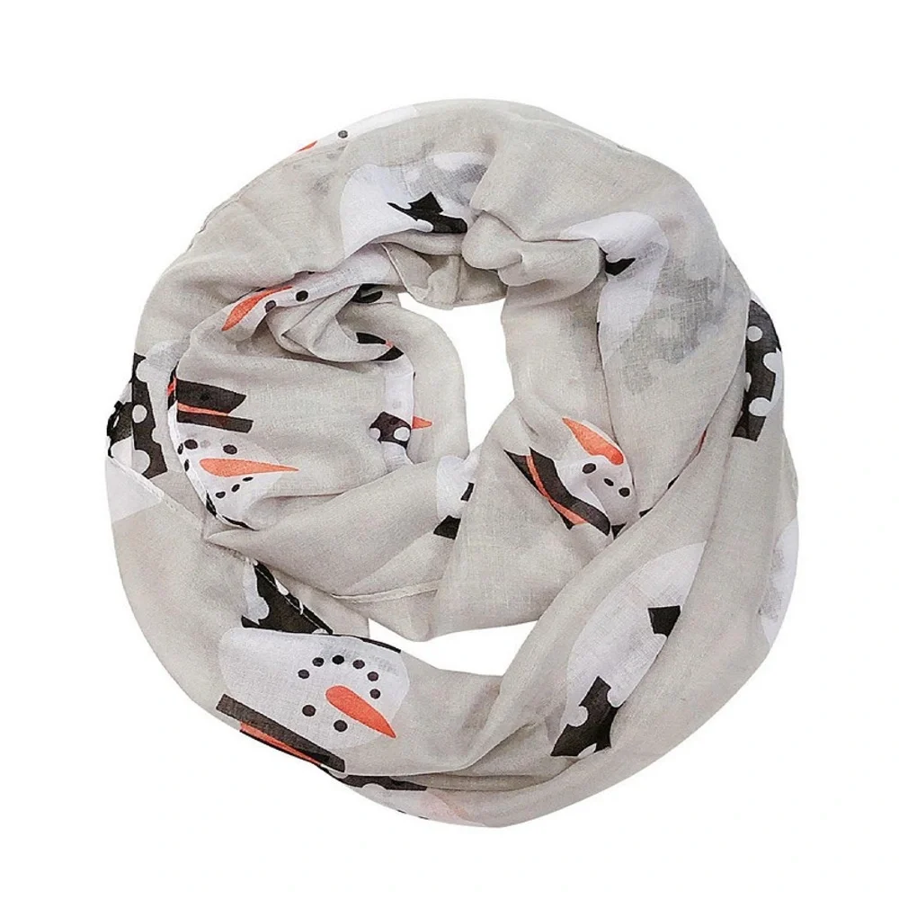 Snowman Gray circle Wide Infinity Scarf Lightweight 70L 30W